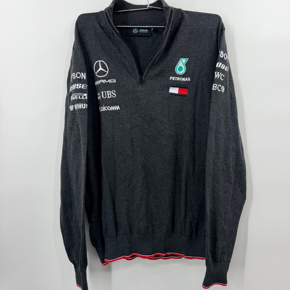 Mercedes AMG Petronas F1 Team Quarter Zip Sweater Grey Mens M